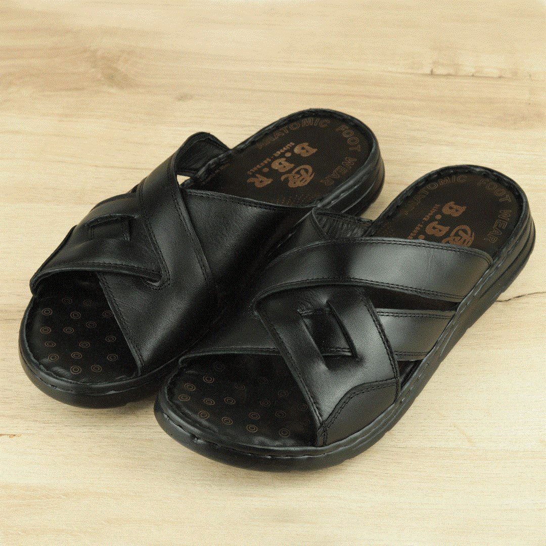 Siyah İç-Dış Hakiki Deri Erkek Terlik