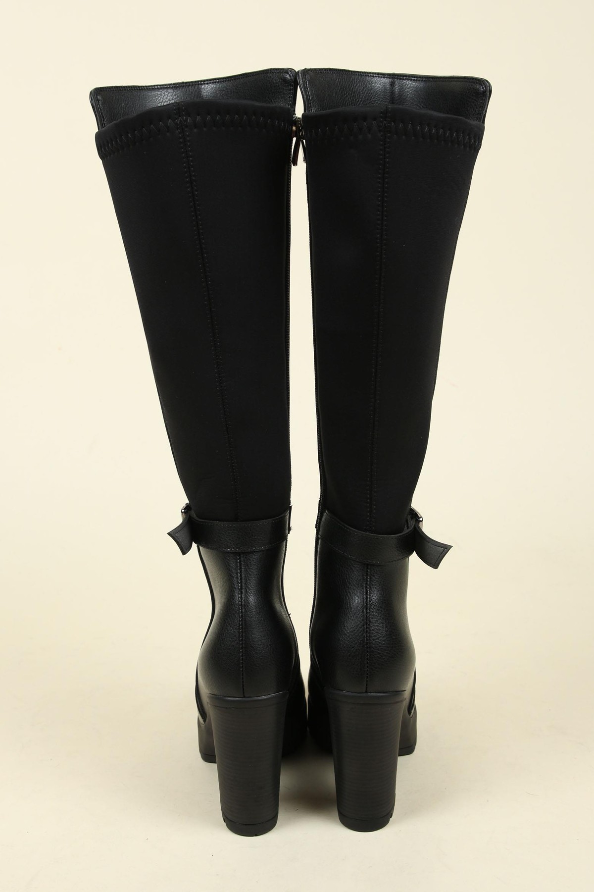 Strech Garnili Tokalı Topuklu Çizme SİYAHÇİZME 