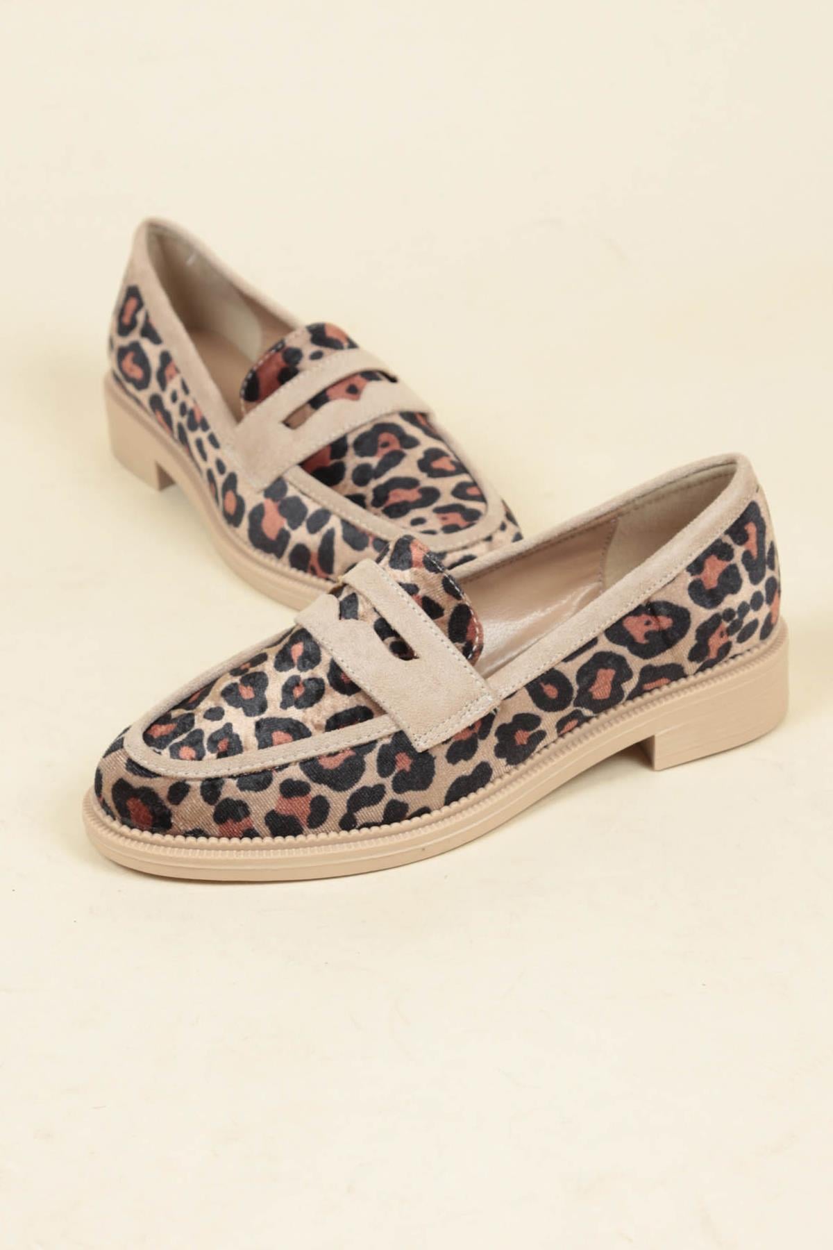 Süet Garnili Kadife Leopar Loafer TEN