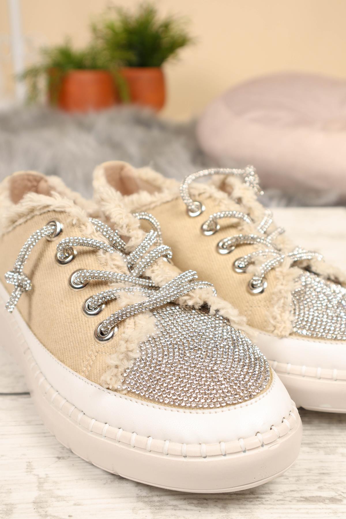 Taş Bağcık ve Aksesuarlı Kot Sneakers TENSPOR AYAKKABI