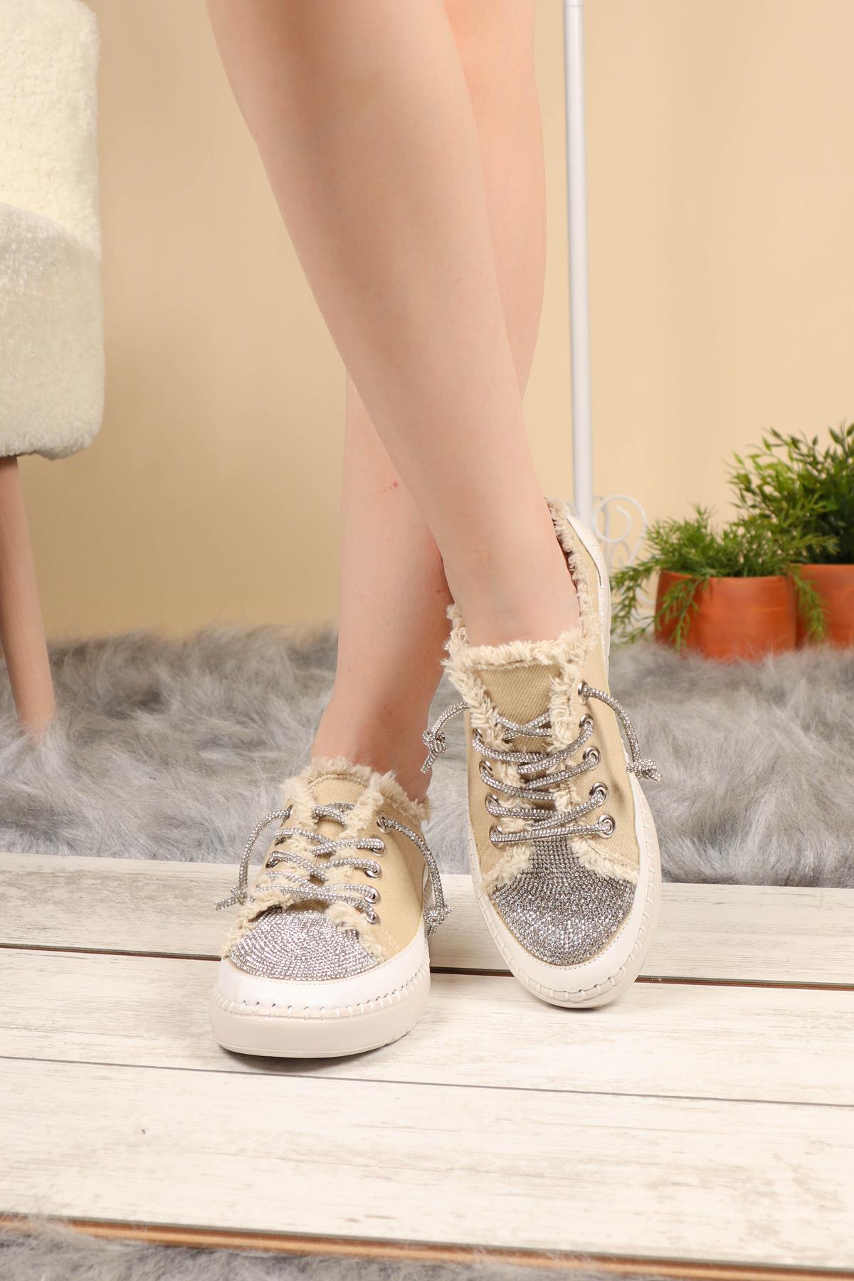 Taş Bağcık ve Aksesuarlı Kot Sneakers TENSPOR AYAKKABI