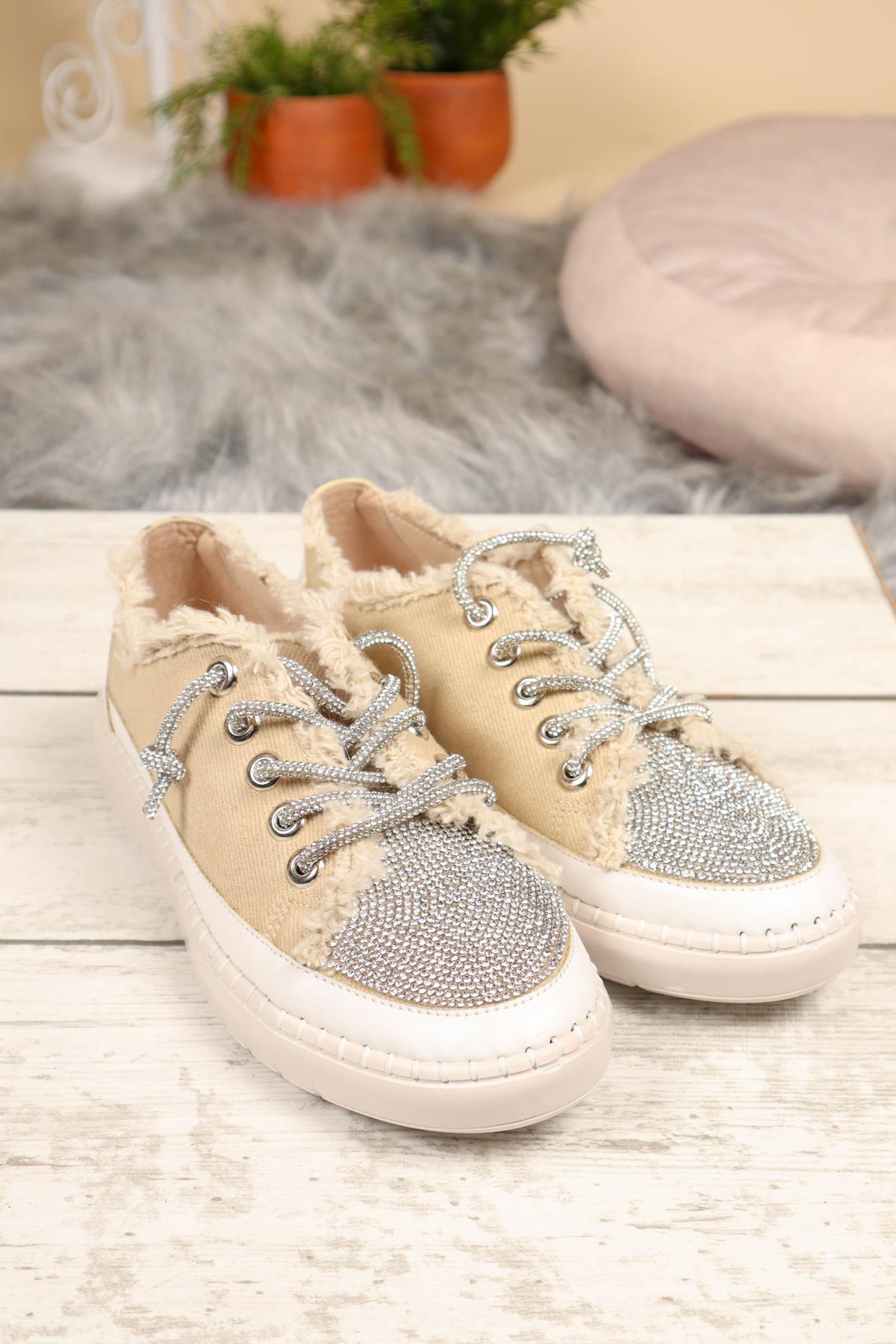 Taş Bağcık ve Aksesuarlı Kot Sneakers TENSPOR AYAKKABI