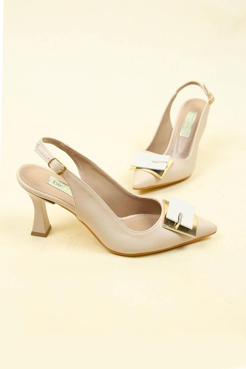 Tokalı Cilt Arkası Açık Stiletto NUDETOPUKLU AYAKKABI