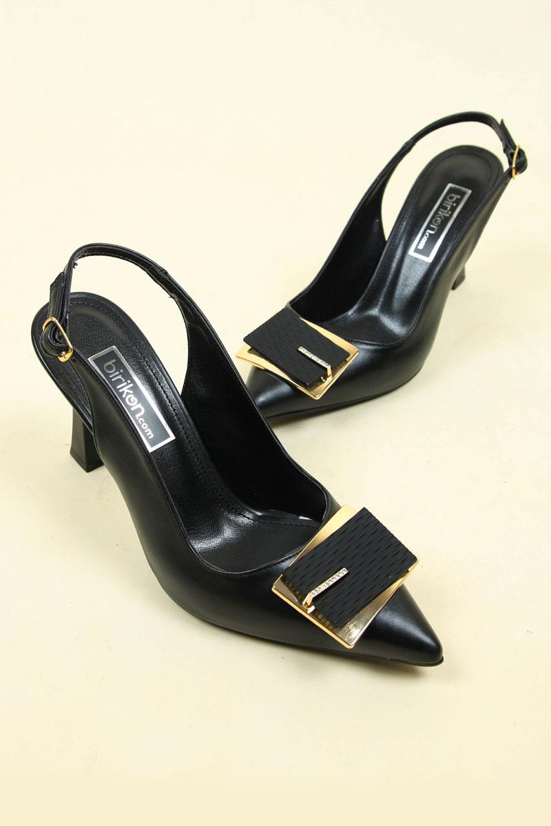 Tokalı Cilt Arkası Açık Stiletto SİYAHTOPUKLU AYAKKABI