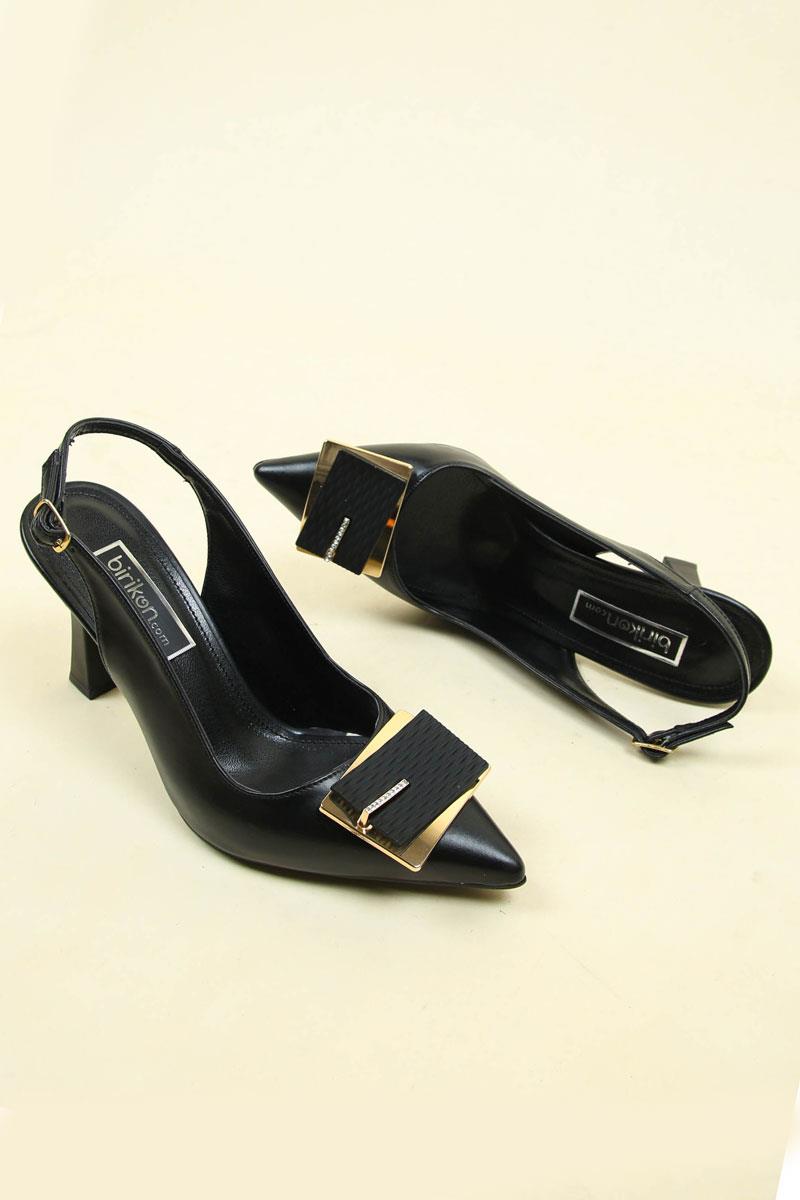 Tokalı Cilt Arkası Açık Stiletto SİYAHTOPUKLU AYAKKABI