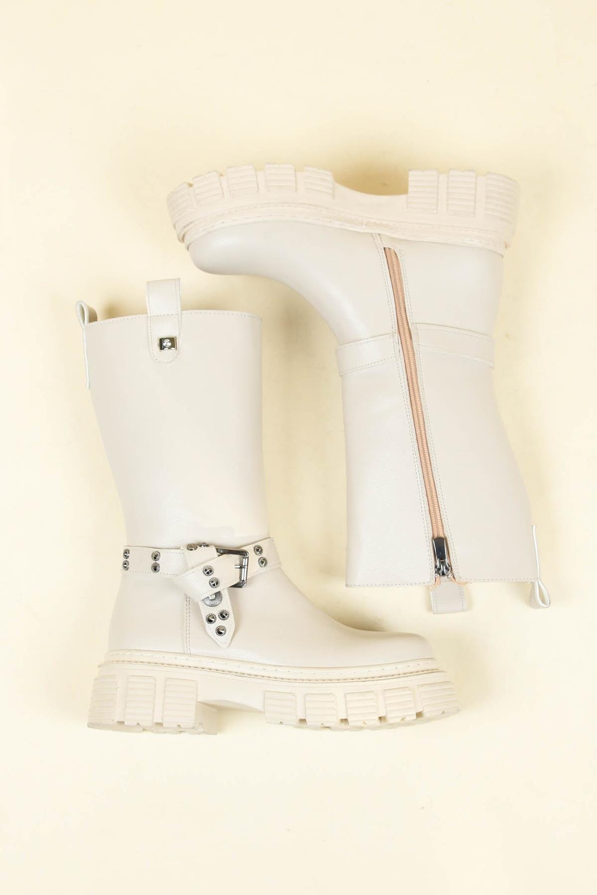 Trok Kemerli Düz Yarım Çizme TAŞÇİZME 