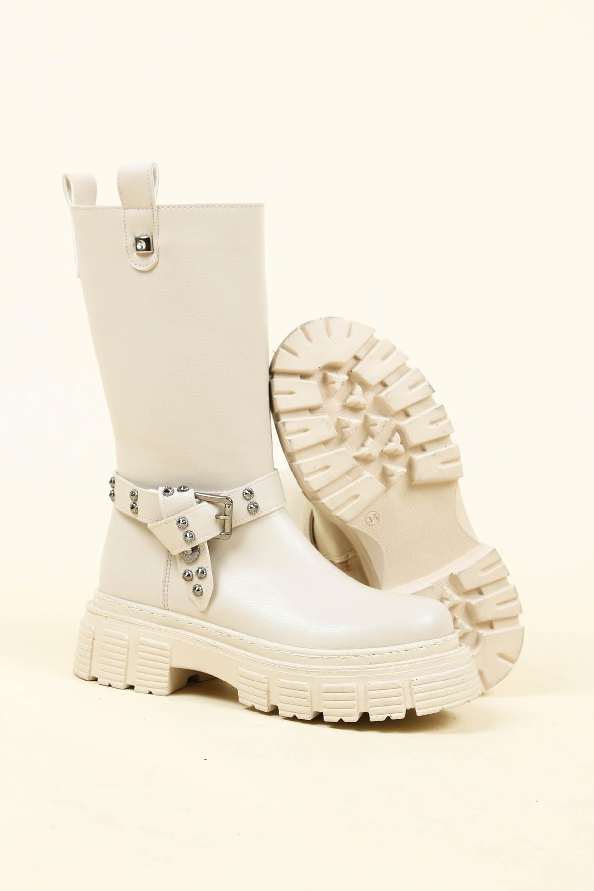 Trok Kemerli Düz Yarım Çizme TAŞÇİZME 