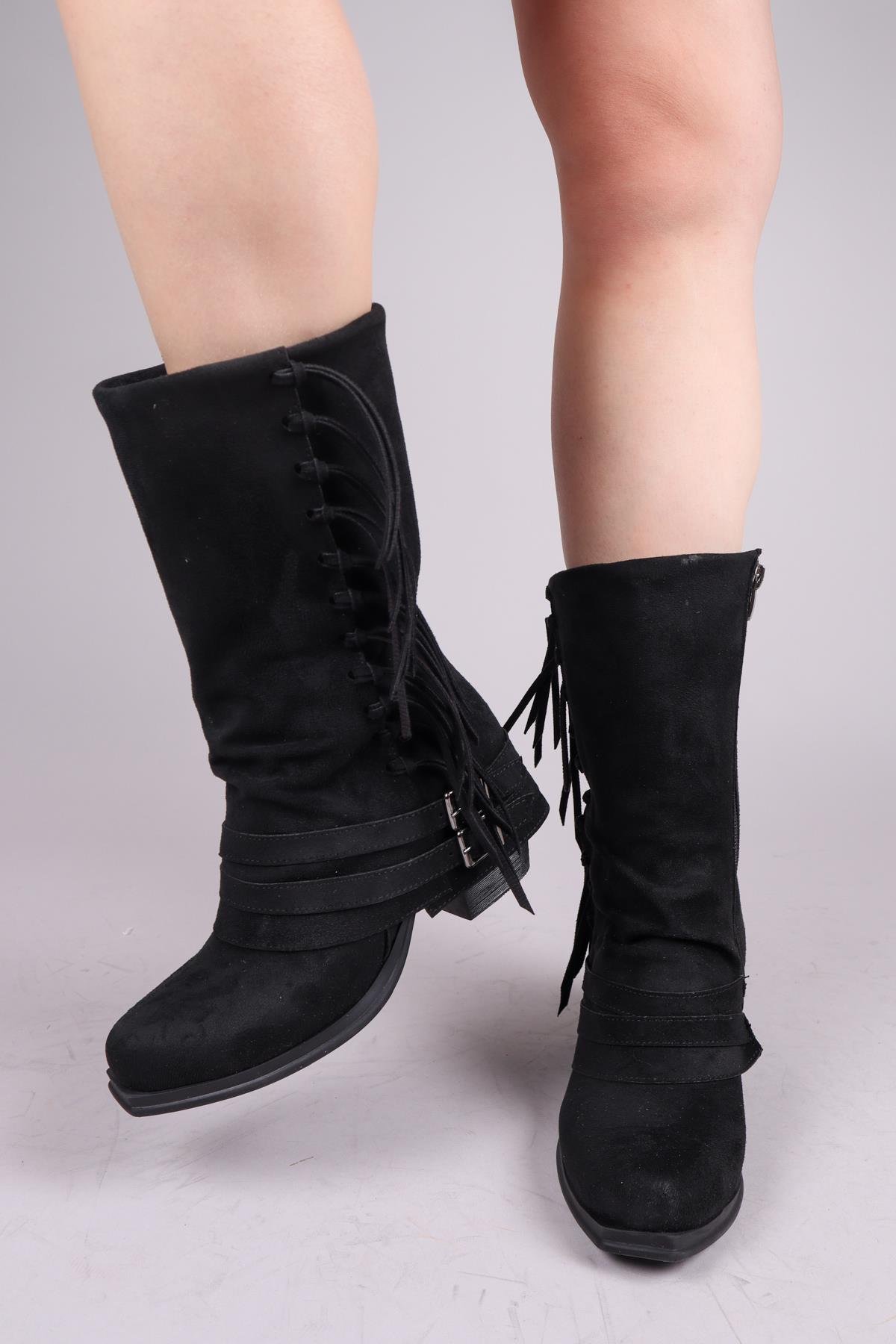 VAQUERO Püsküllü Yarım Çizme SİYAHÇİZME 