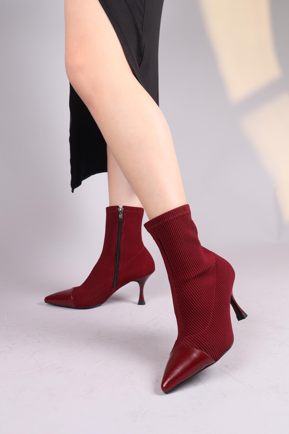 VİRREY Cilt Garnili Strech Topuklu Bot BORDOBOT