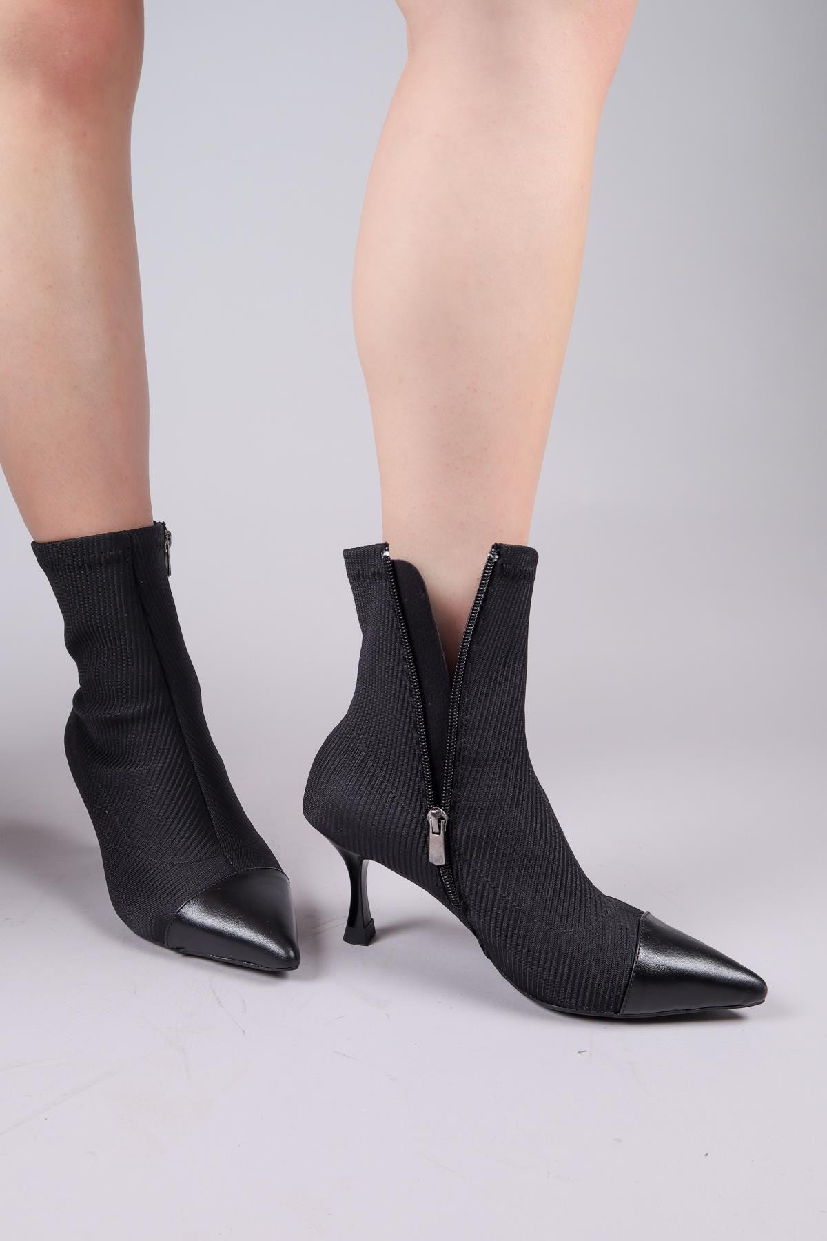 VİRREY Cilt Garnili Strech Topuklu Bot SİYAHBOT