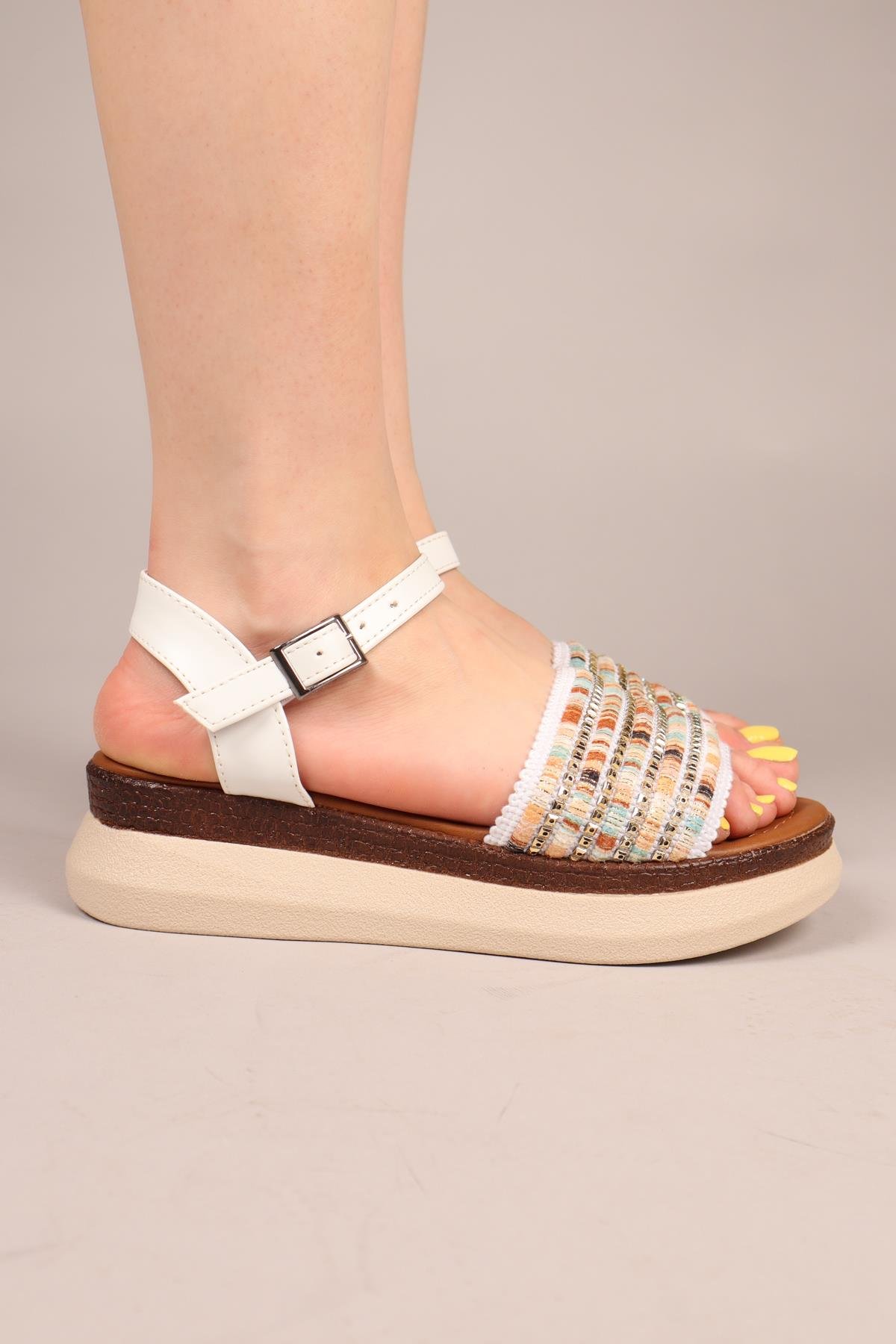 WOVEN Kalın Taban Sandalet BEYAZSANDALET