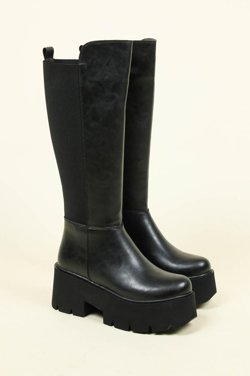 Yüksek Taban Arkası Lastikli Cilt Çizme SİYAHÇİZME 