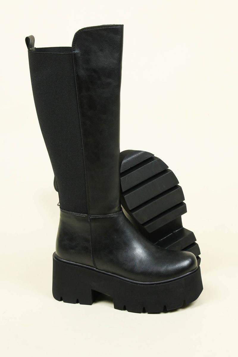 Yüksek Taban Arkası Lastikli Cilt Çizme SİYAHÇİZME 