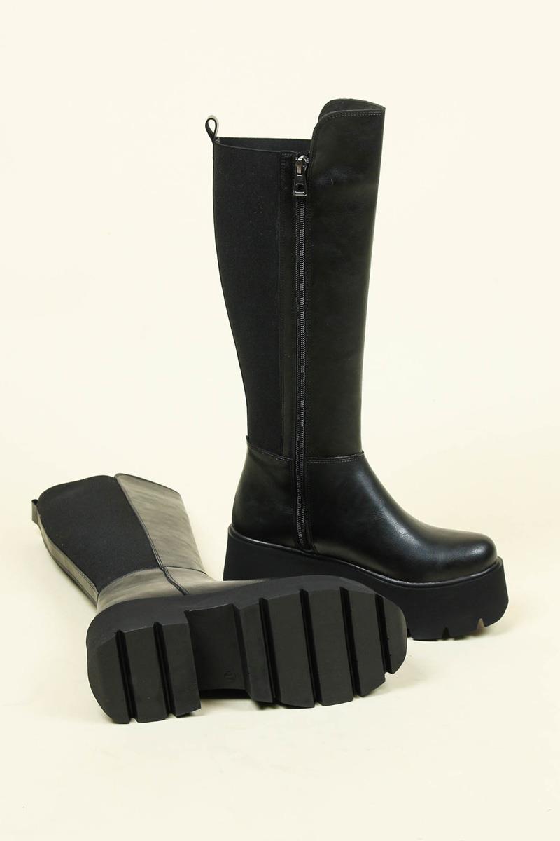 Yüksek Taban Arkası Lastikli Cilt Çizme SİYAHÇİZME 