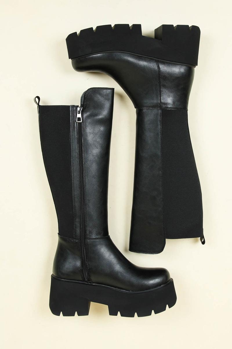 Yüksek Taban Arkası Lastikli Cilt Çizme SİYAHÇİZME 