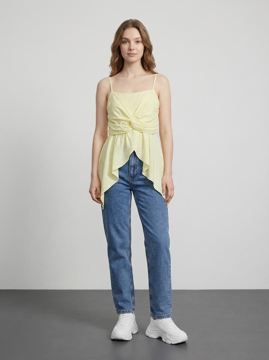 Quzu Asimetrik Askılı Bluz Sarı