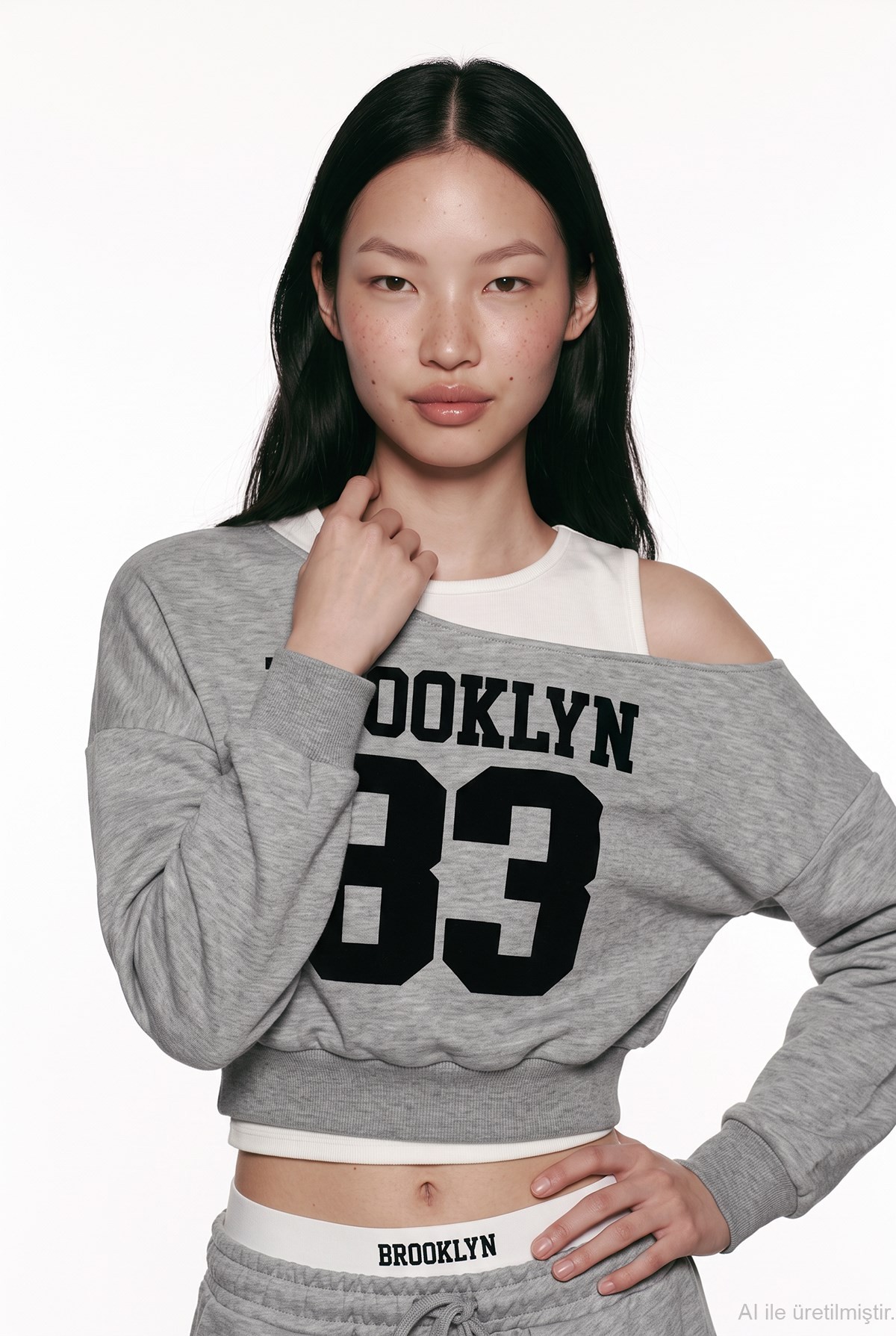 Quzu Asimetrik Atlet Detaylı Sweatshirt Gri Melanj