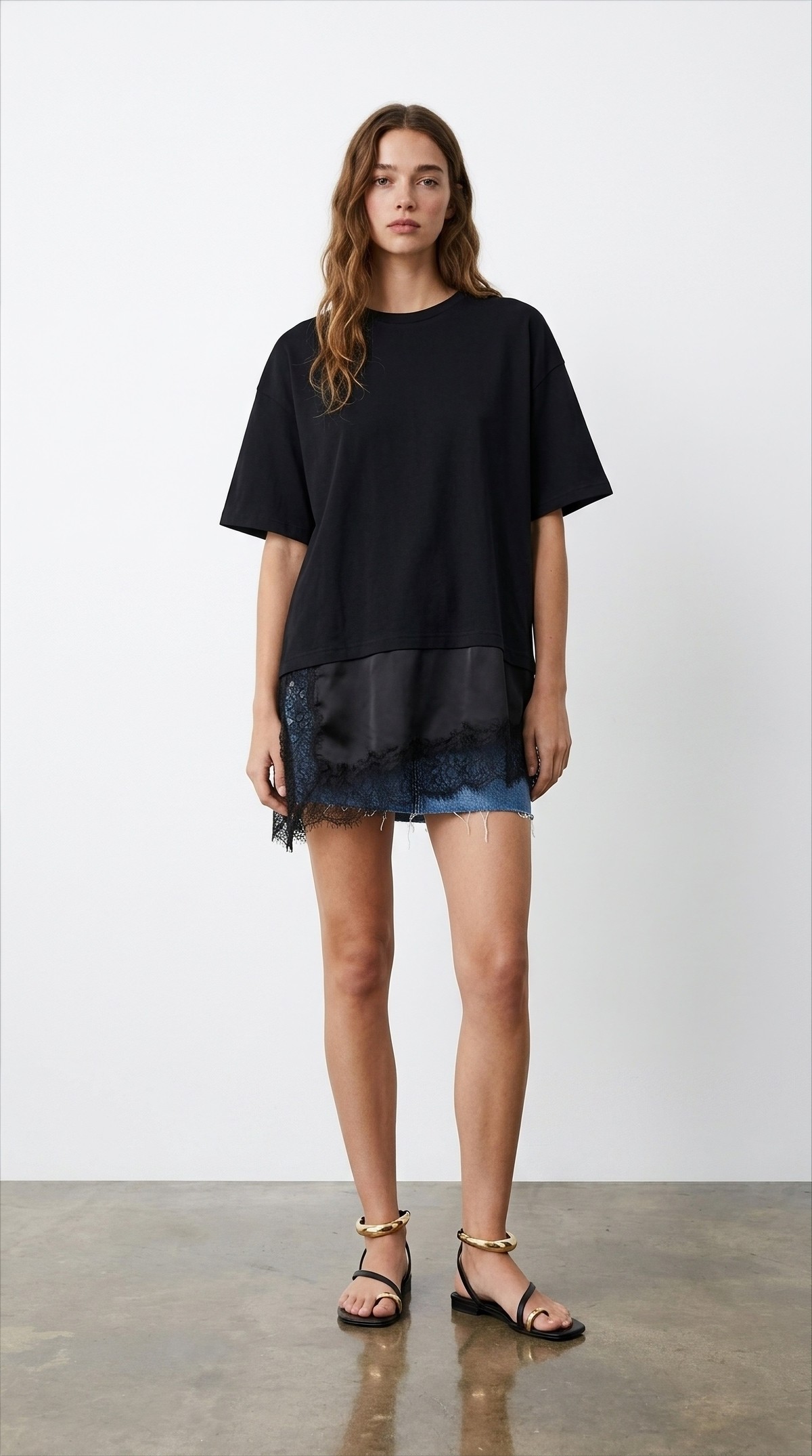 Quzu Asimetrik T-shirt Siyah