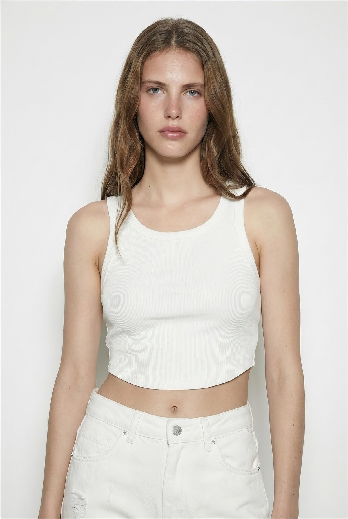 Quzu Askılı Crop Atlet Ekru
