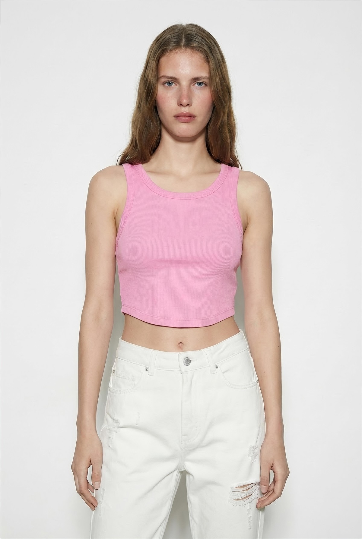 Quzu Askılı Crop Atlet Pembe