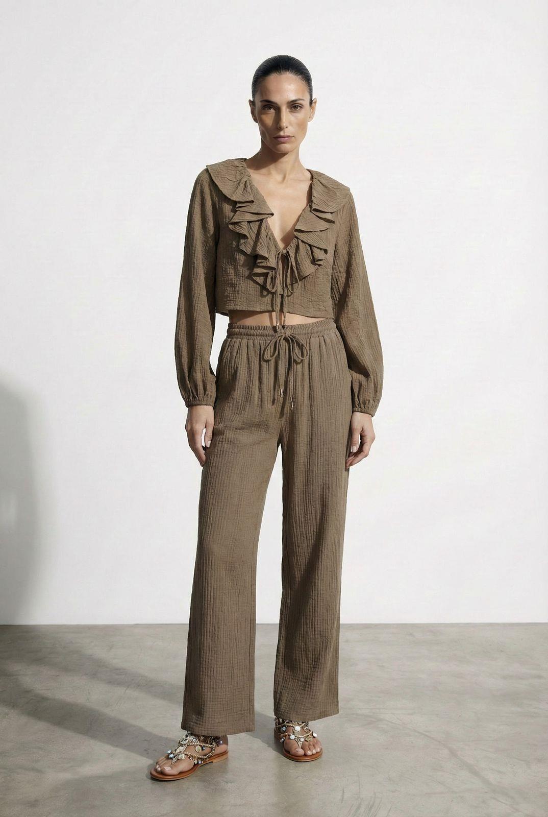 Quzu Bağlama Detaylı Pantolon Vizon