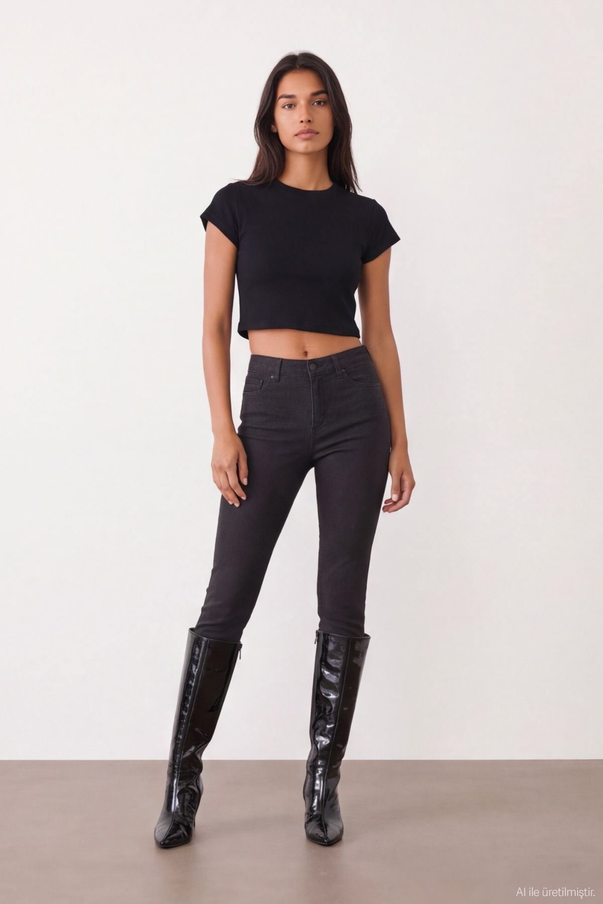 Quzu Basic Crop T-shirt Siyah