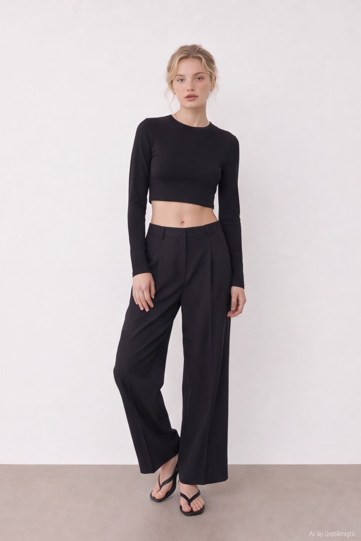 Quzu Basic Crop Top Siyah