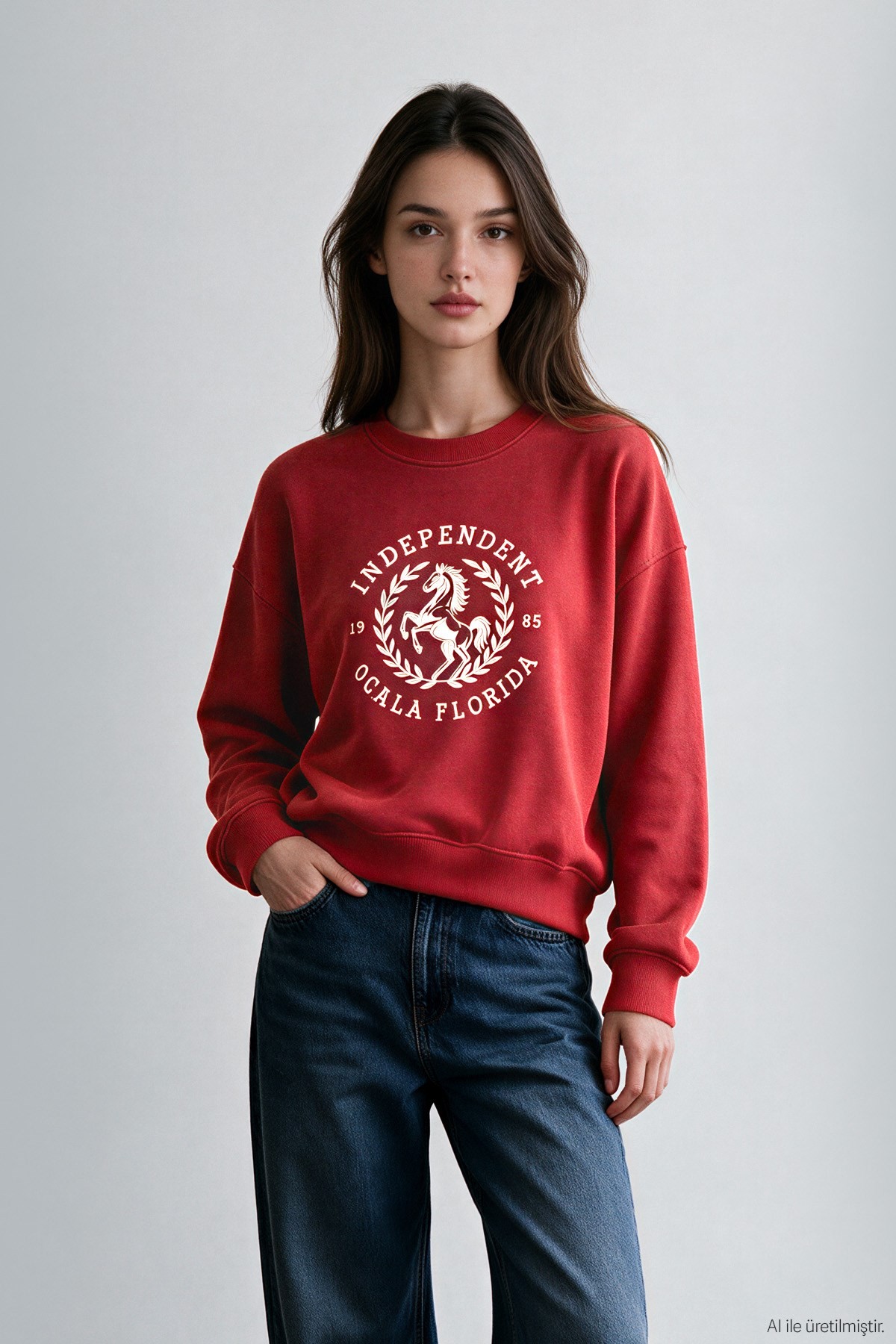 Quzu Baskı Detaylı Sweatshirt Kırmızı