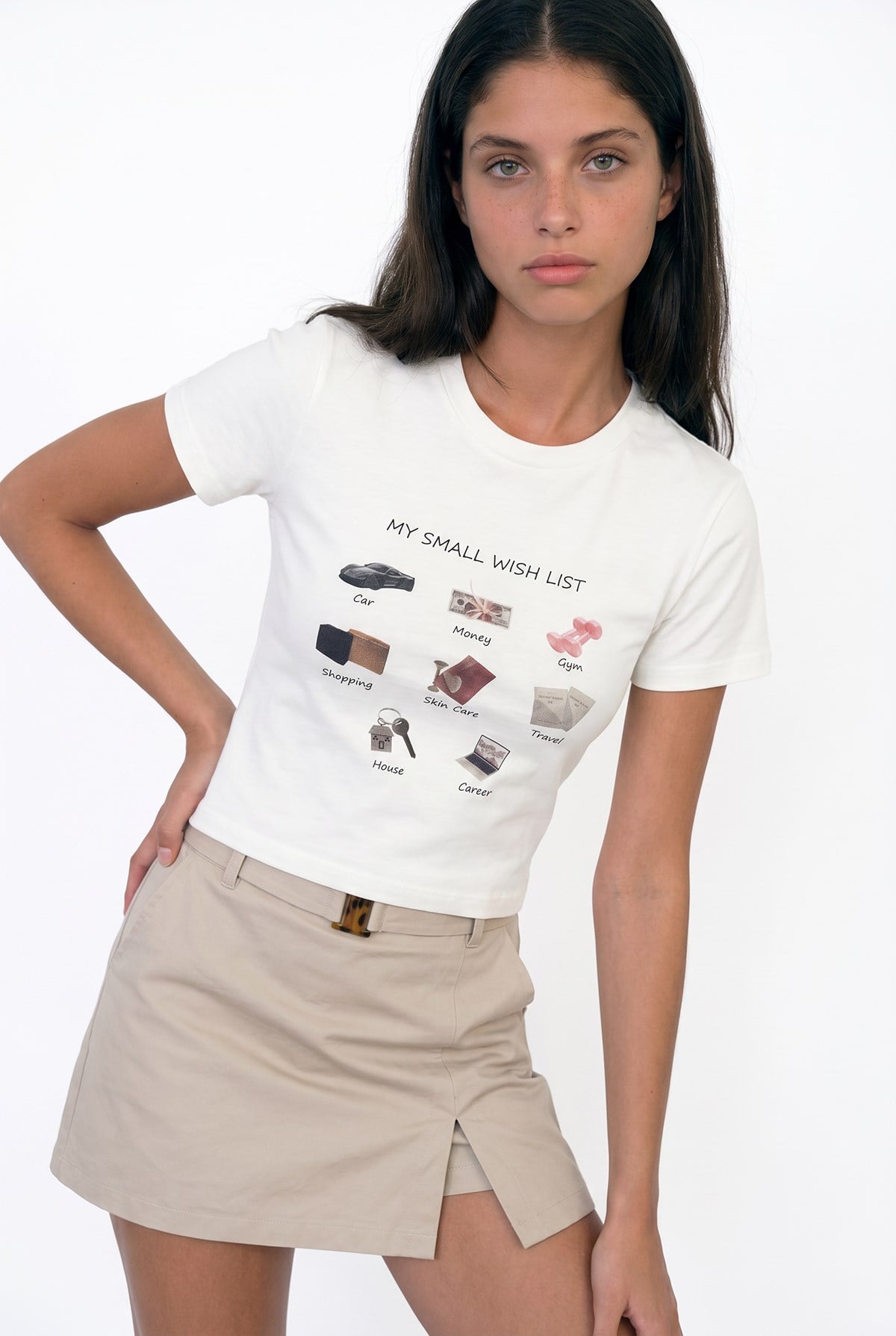 Quzu Baskı Detaylı T-shirt Ekru