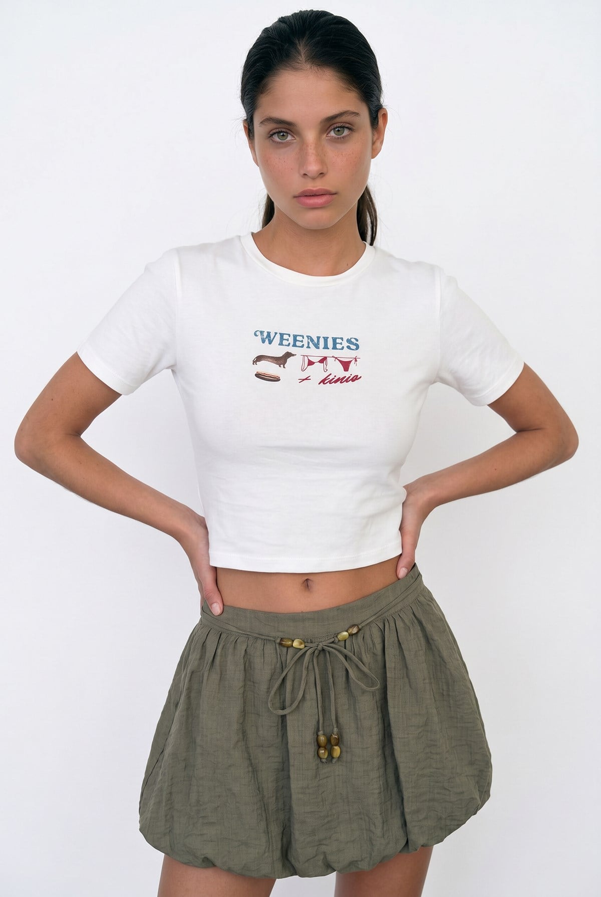 Quzu Baskı Detaylı T-shirt Ekru