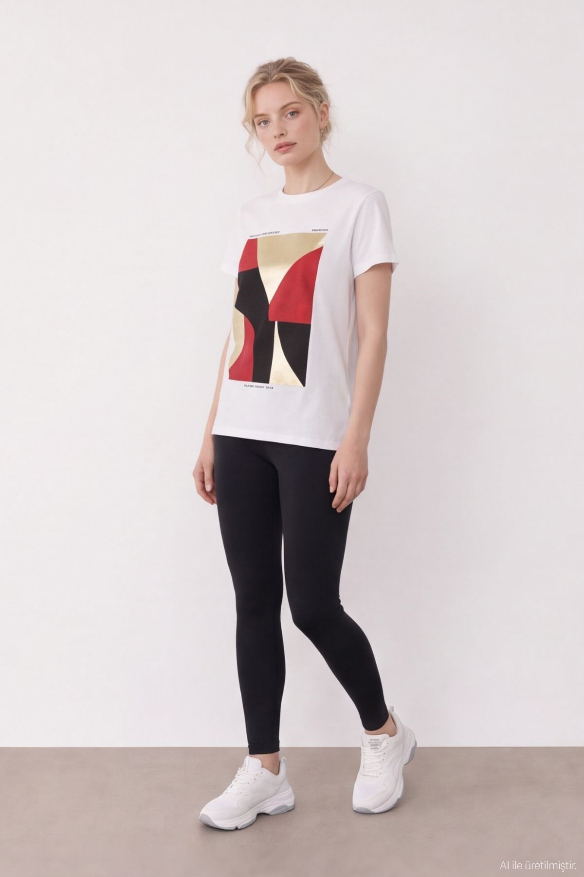 Quzu Baskı Detaylı T-shirt Ekru