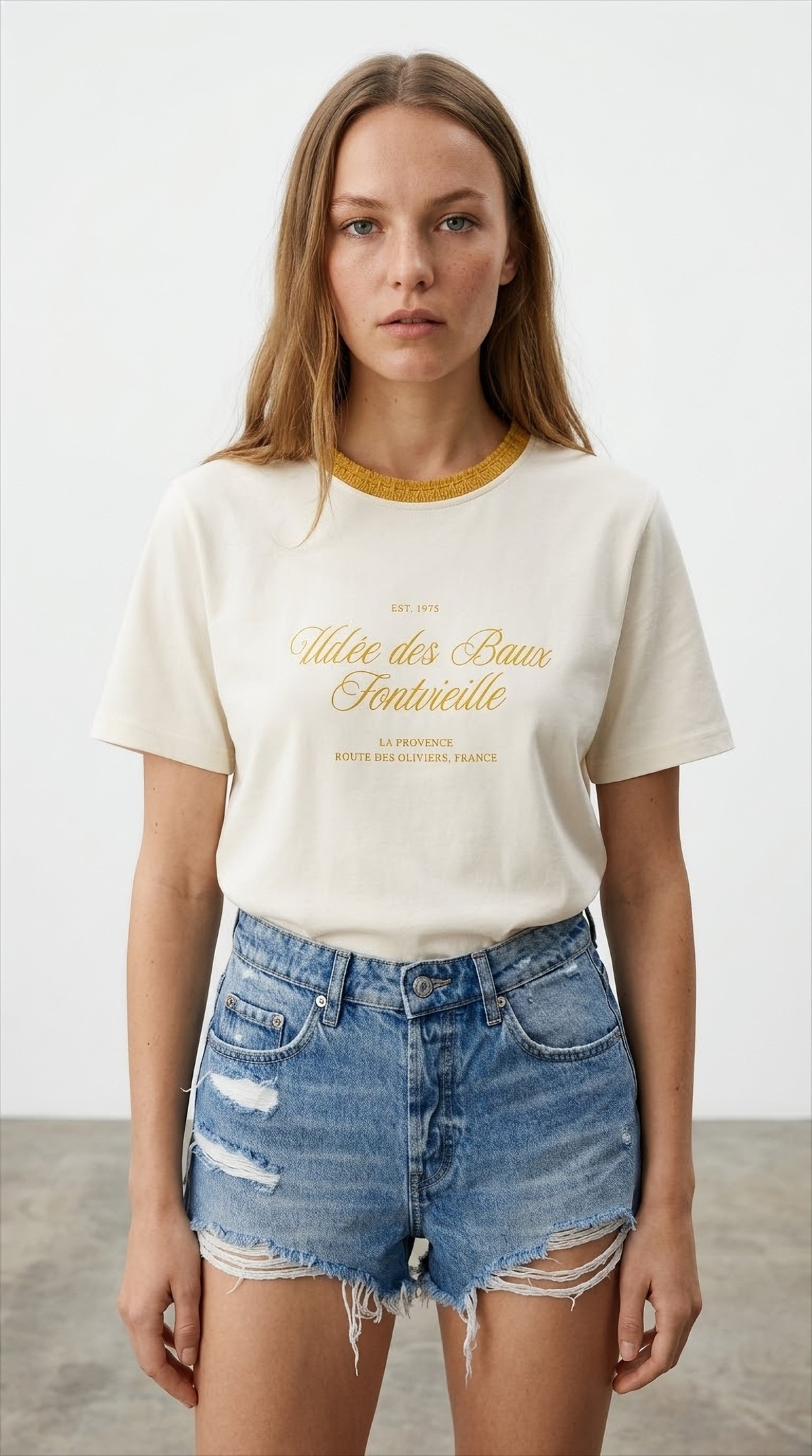 Quzu Baskı Detaylı T-shirt Ekru/Sarı