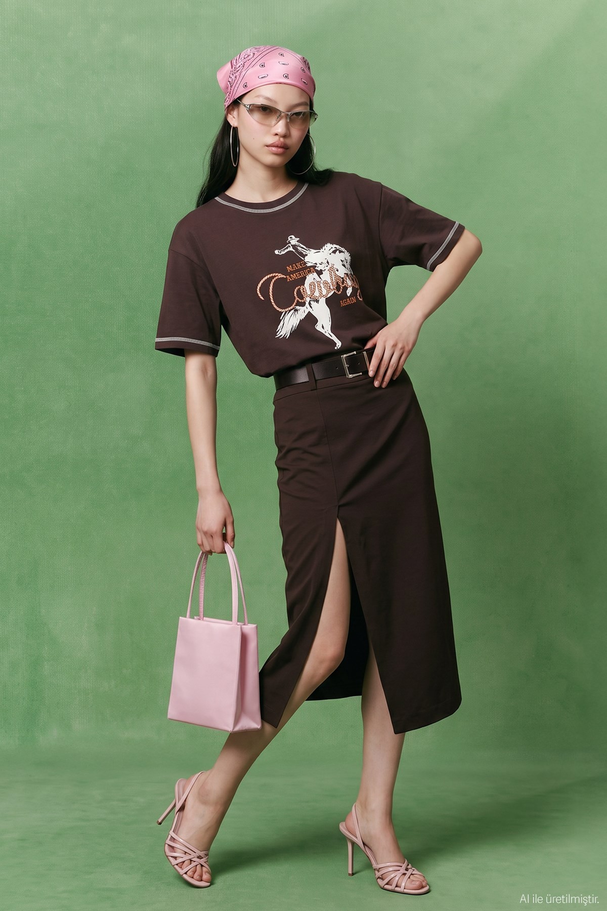 Quzu Baskı Ve Nakış Detaylı T-shirt Kahve