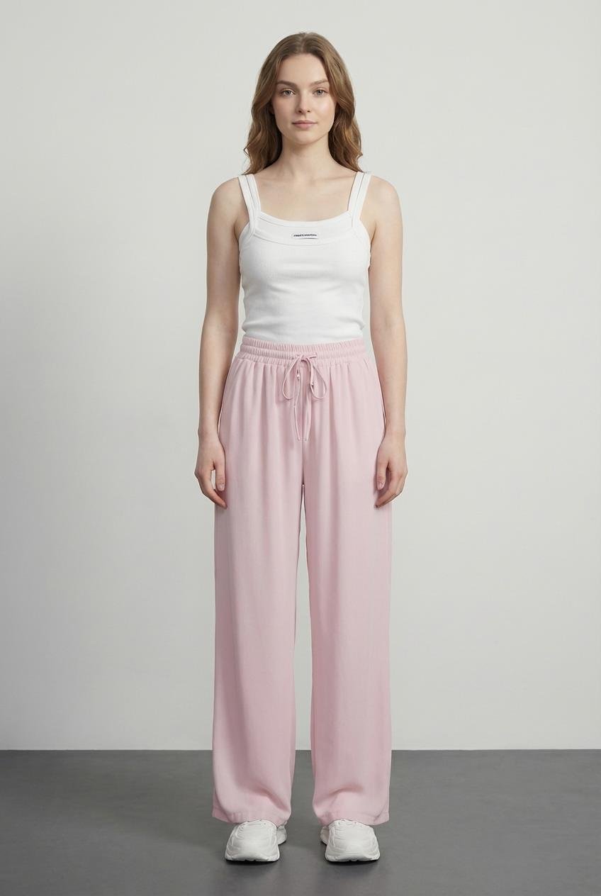 Quzu Beli Lastikli Bol Paça Pantolon Açık Pembe