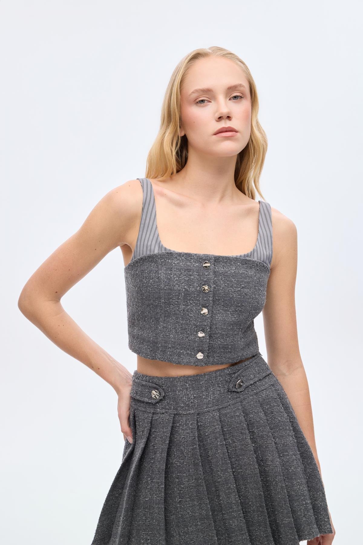 Quzu Çizgi Detaylı Bluz Antrasit