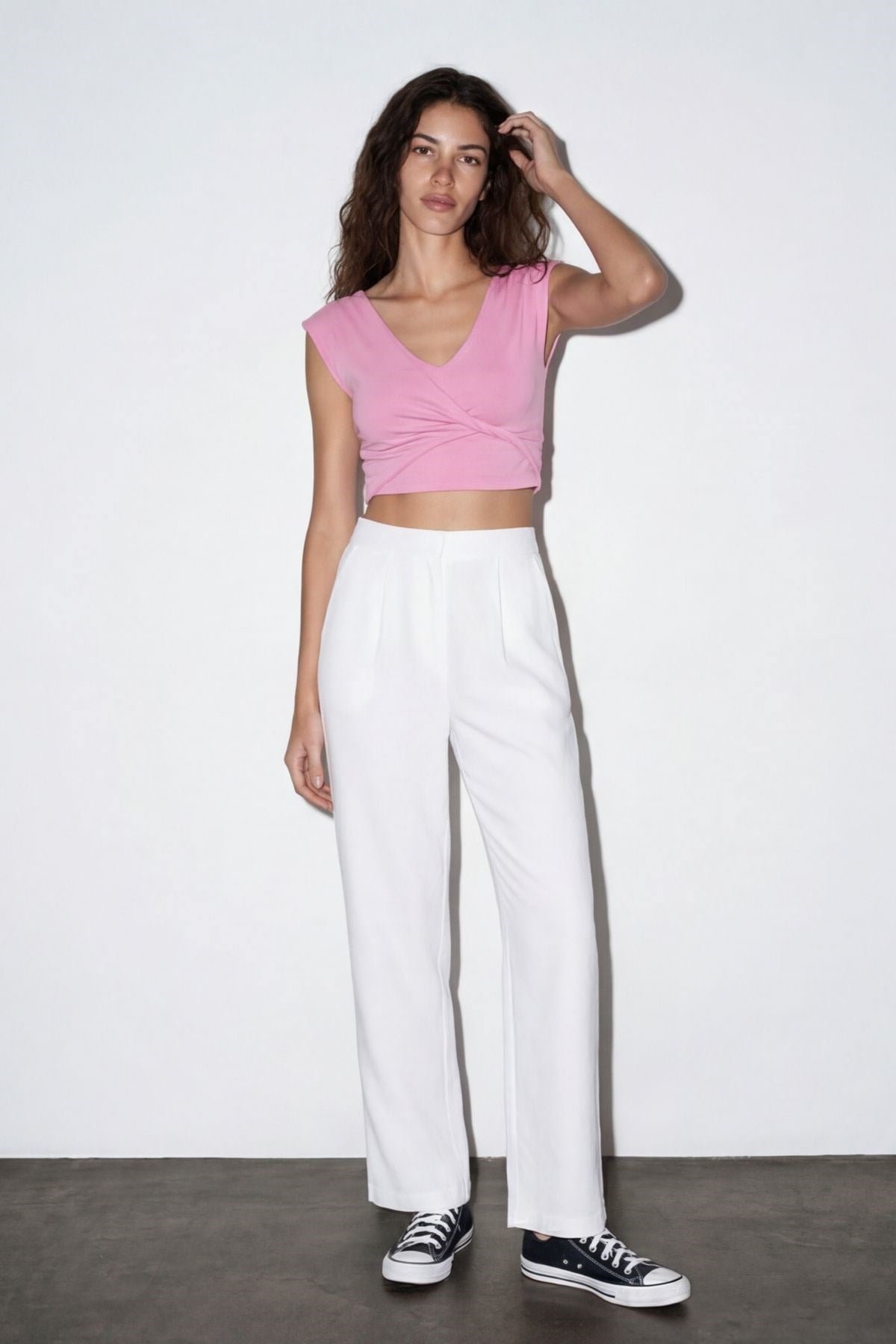 Quzu Crop Detaylı Bluz Pembe