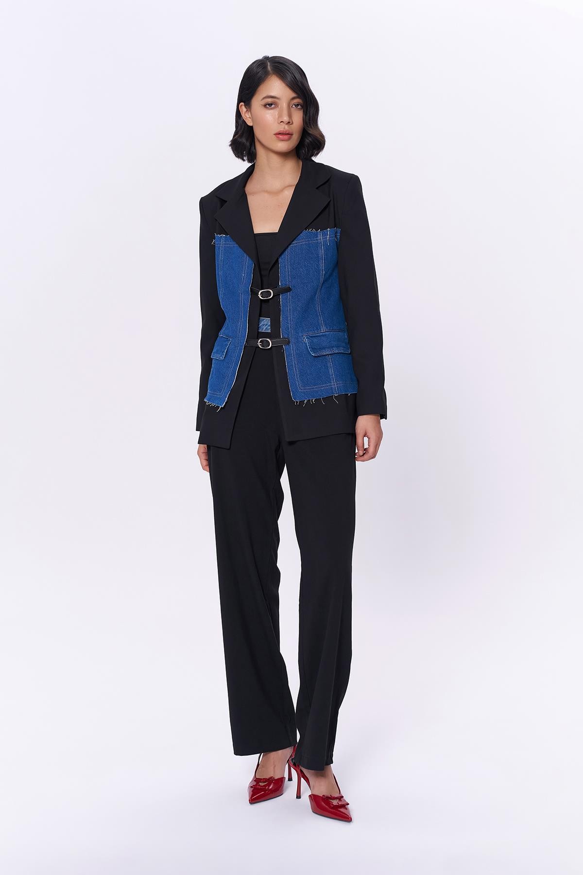 Quzu Denim Detaylı Ceket Siyah