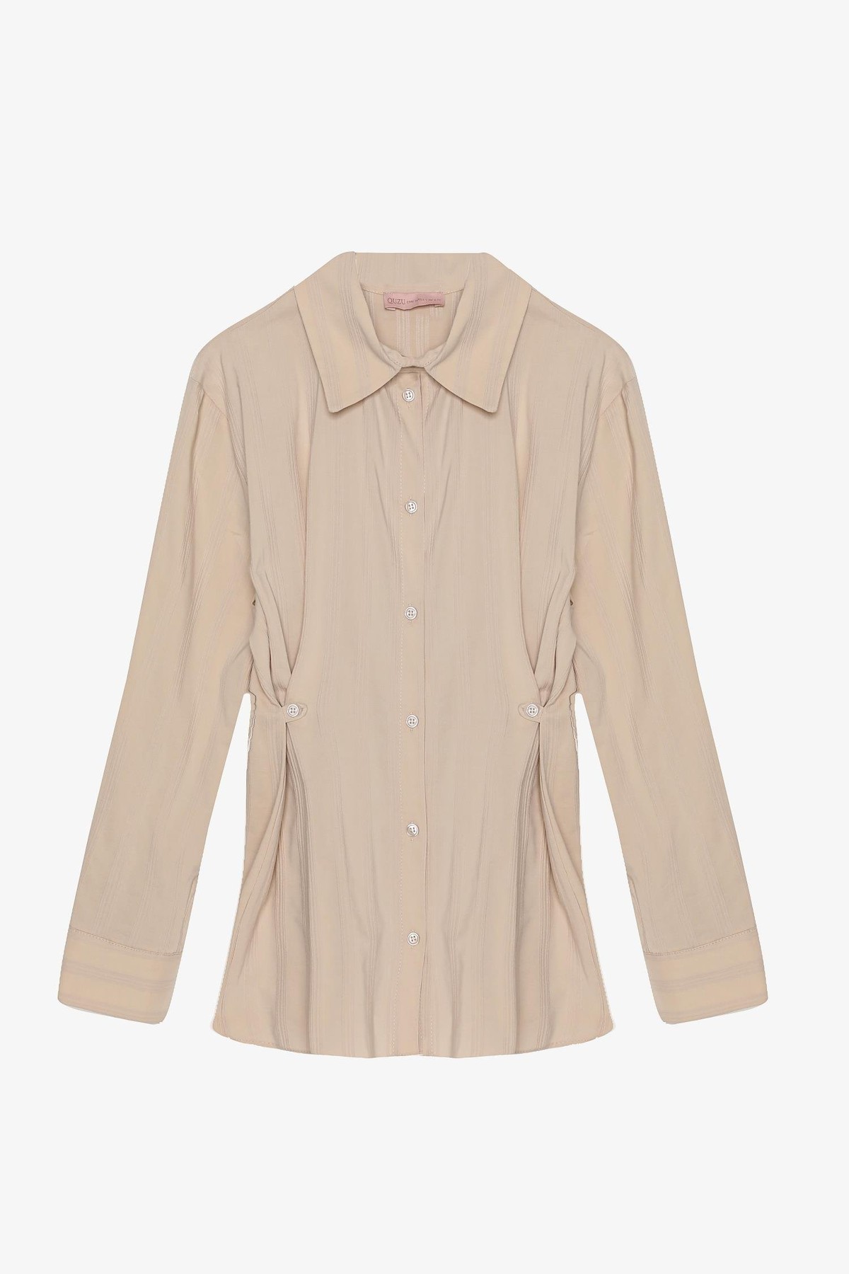 Quzu Düğme Detaylı Bele Oturan Gömlek Bej