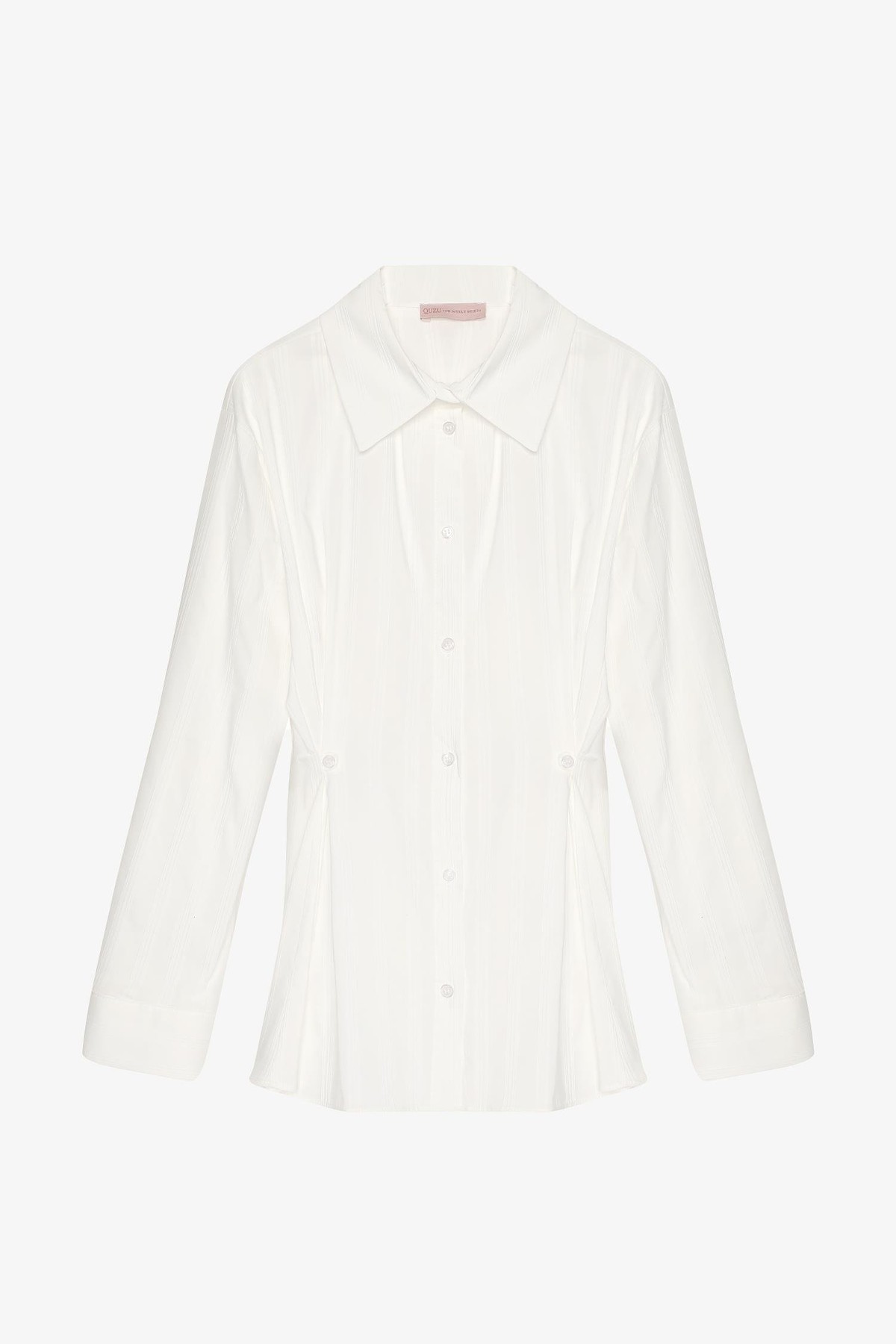Quzu Düğme Detaylı Bele Oturan Gömlek Ekru