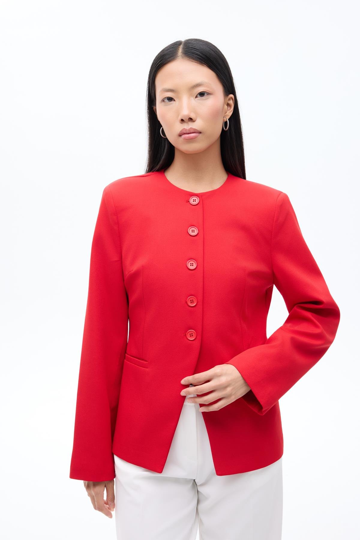 Quzu Düğme Detaylı Ceket Kırmızı