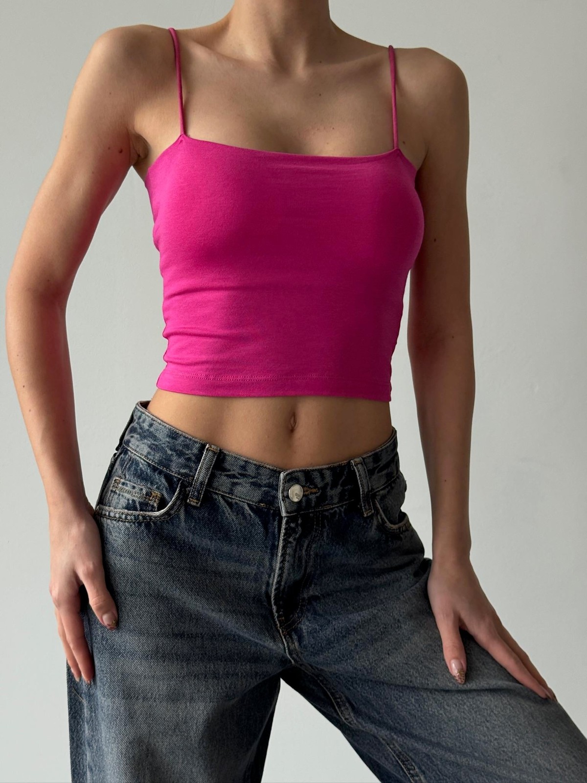Quzu İp Askılı Örme Atlet Fuşya