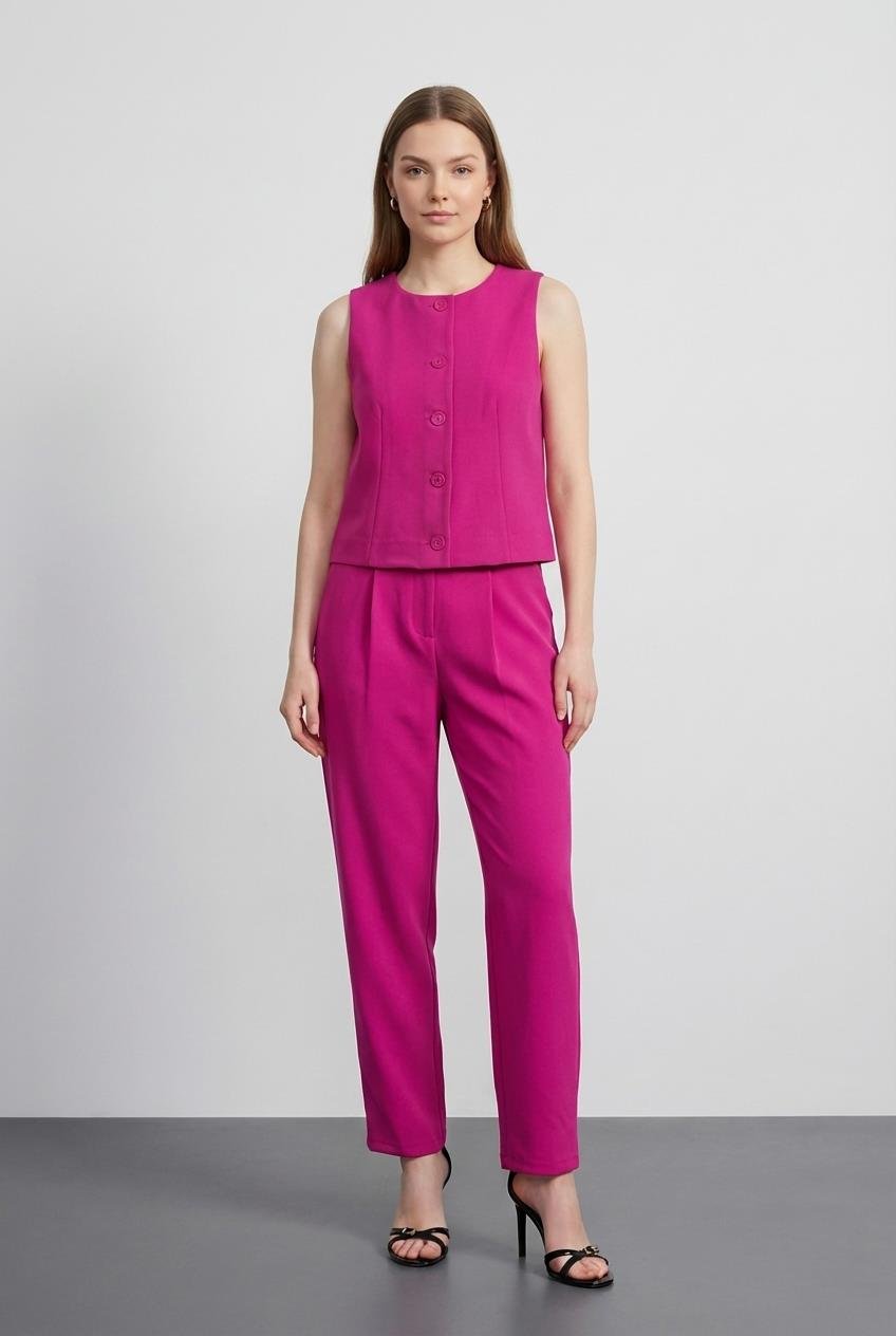 Quzu Kemer Detaylı Pantolon Fuşya
