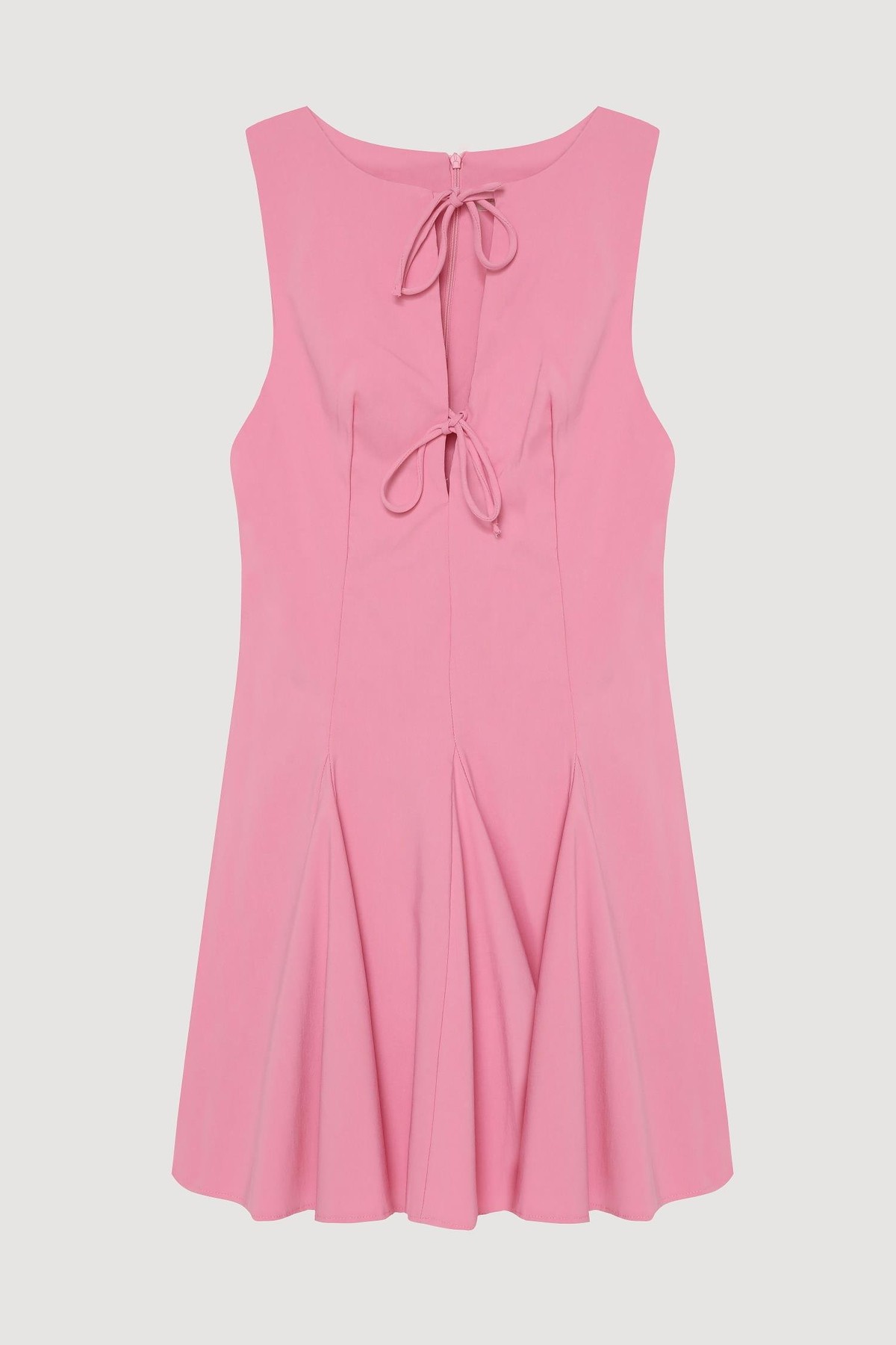 Quzu Kloş Etekli Fiyonklu Kısa Elbise Pembe