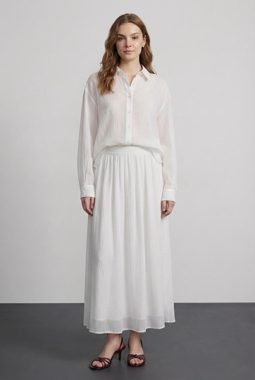 Quzu Midi Boy Basic Etek Ekru