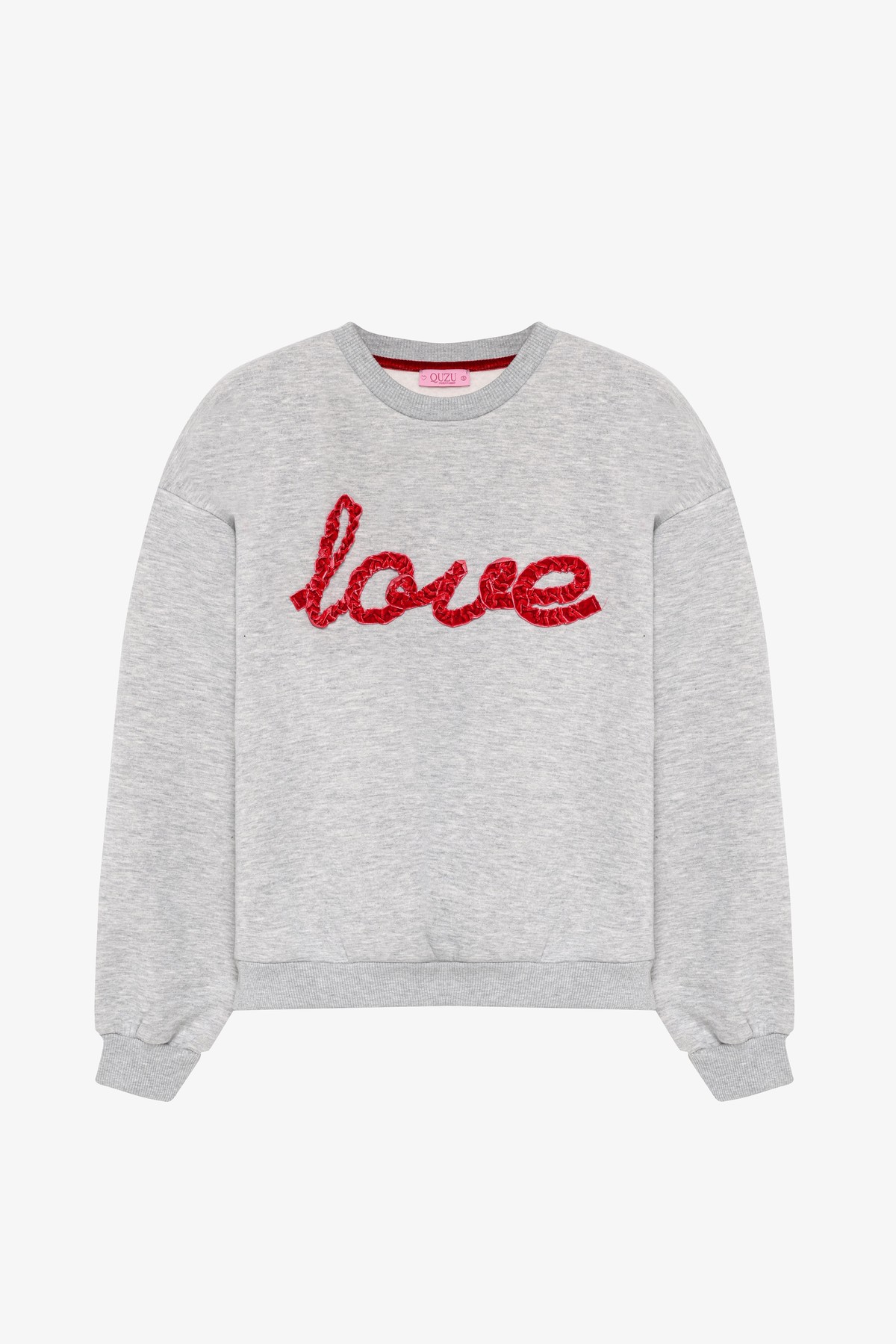 Quzu Nakış Detaylı Sweatshirt Gri Melanj