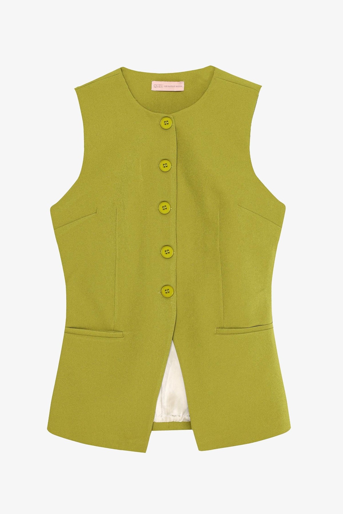 Quzu Önü Düğmeli Yelek Olive