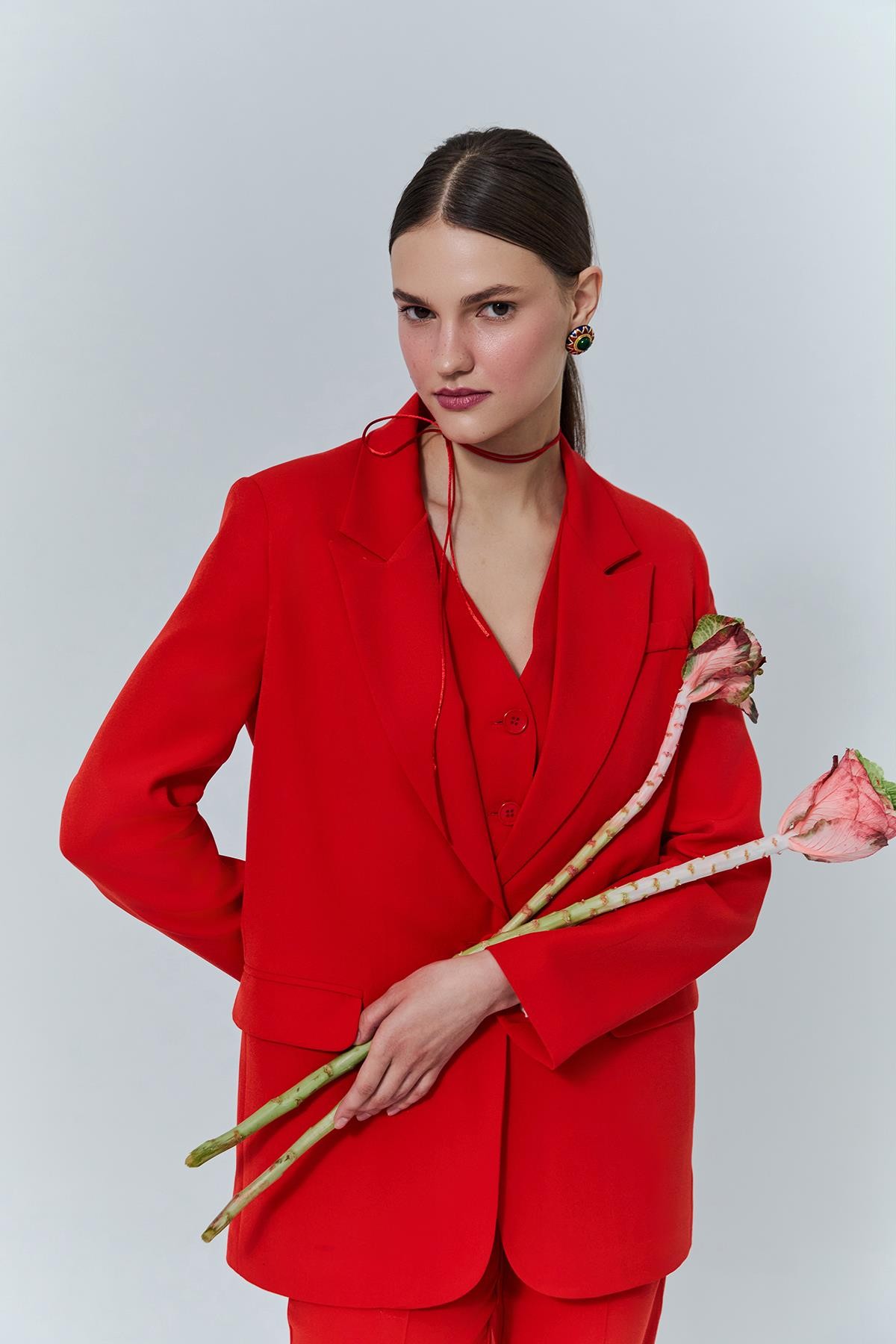 Quzu Oversize Blazer Ceket Kırmızı