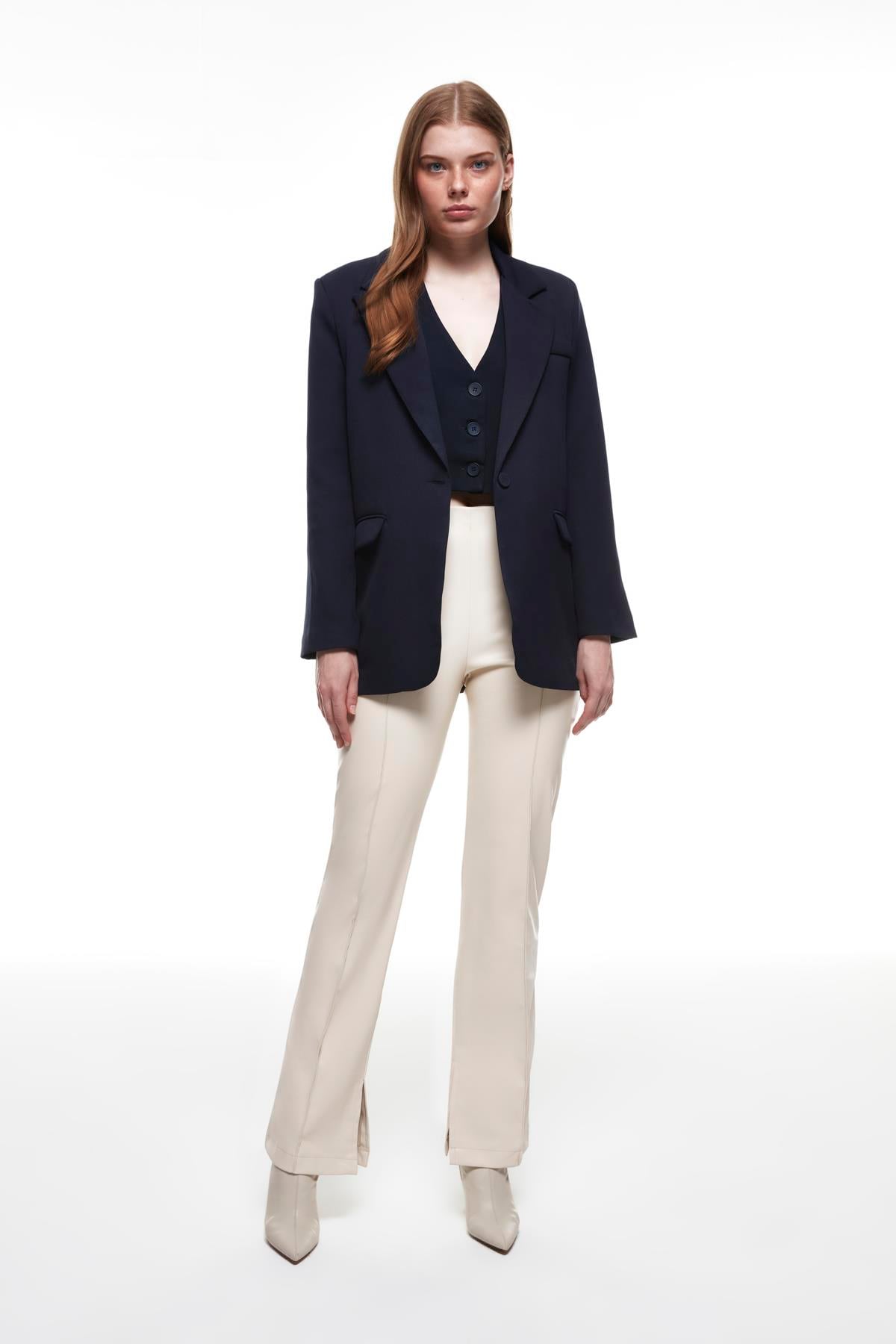 Quzu Oversize Blazer Ceket Lacivert