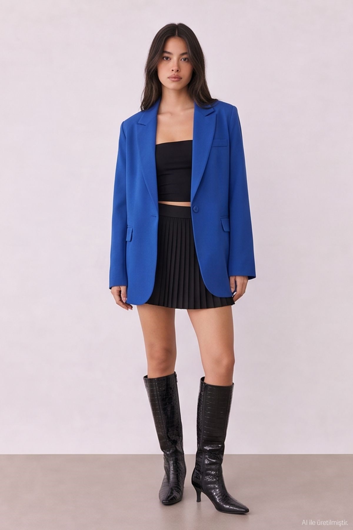 Quzu Oversize Blazer Ceket Sax