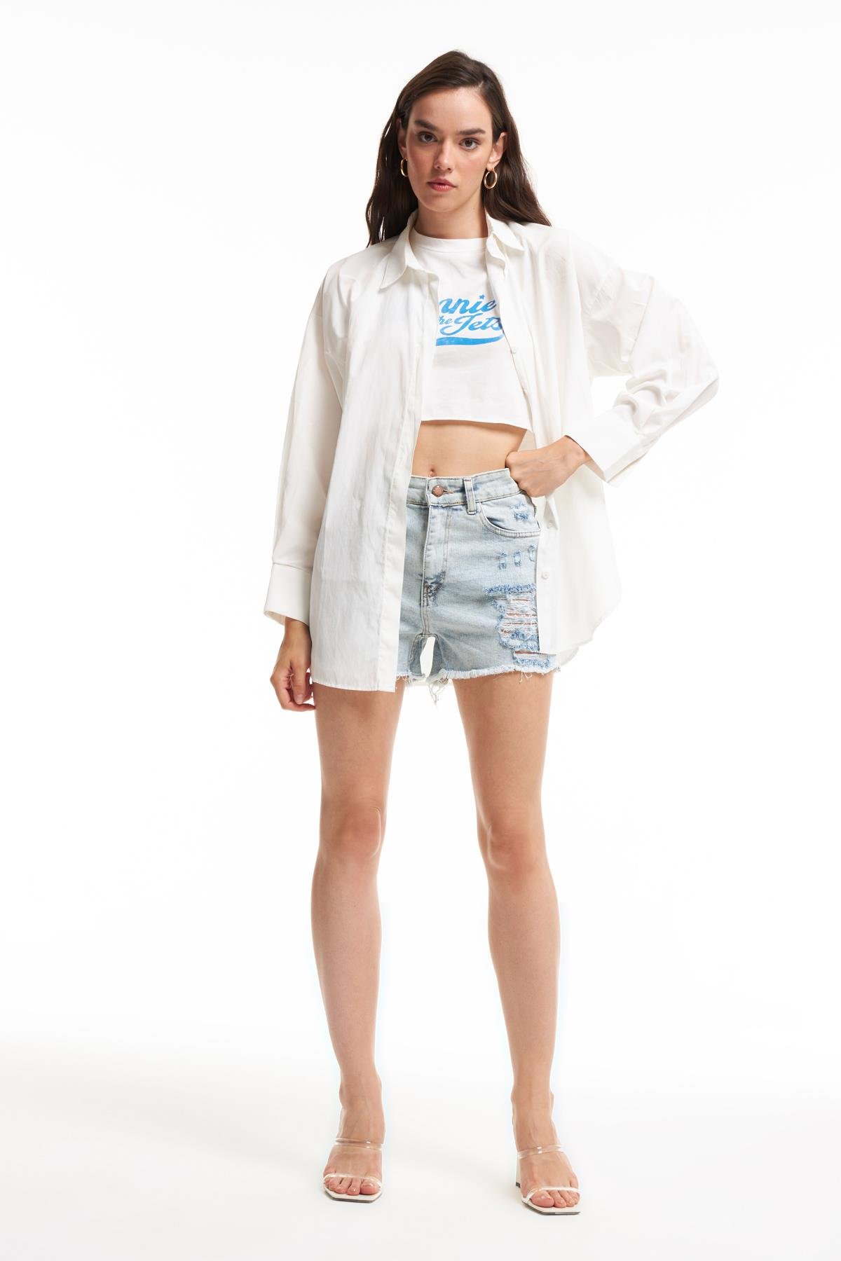 Quzu Oversize Gömlek Ekru